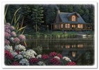 Cottage On The Banks Of The River Boat Flowers Landscape New Modern Postcard