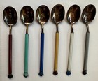 6 Vintage J tostrup Norway Sterling Silver And Enamel Demitasse Spoons Gruen Box