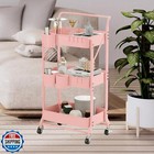 3-tier Folding Rolling Utility Cart With Wheels  Foldable Storage Cart Organi