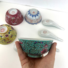 Vintage Asian Bowl Spoon Japan Porcelain Hand Decorated Hong Kong Assorted Set 4