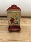 Vtg Tin Wall Mount Matchbox Holder Floral Fireplace kitchen Farmhouse See Pics