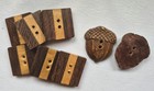 Vintage   Antique Wood Estate Buttons Lot - Carved Floral Natural Leather