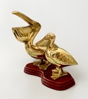 Vintage Mid-century Brass Pelican Bird Figurine Set Of 2 Statues On Wood Base 8   
