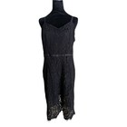 Black Lace Midi Dress Womens L Sleeveless Bodycon Cocktail Wedding Guest Party