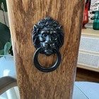 Match Holder Box Lion s Head Ring Wooden Fireplace Wall Hook Oak Vintage