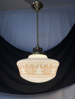 Restored 16    Antique Vtg Art Deco Milk Glass Schoolhouse Pendant Light 1of3avail