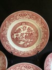 6 Vintage Willow Ware Royal China Red   White Pink 9    Wide Salad Or Dinner Plate