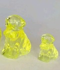 Vintage Vaseline Uranium Glass Joe   Louise Dog Figurines Degenhart Glass Glows
