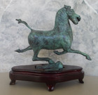 Vintage Travel Souvenir Metal Flying Horse Of Gansu On Swallow Wood Base 6  Long