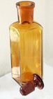 Antique Medical Apothecary Pharmacy Amber Beveled Glass Bottle With Stopper