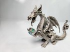 Signed Sly Star Liana York Pewter Dragon W  Crystal Orb Fantasy Figurine 