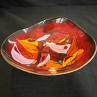 Vintage Mid Century Modern 6  Enamel On Copper Bowl Handwrought Abstract Euc