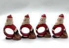 Hand Painted Ceramic Napkin Rings Vintage Santa Clause With Sac Holders Set Of 4