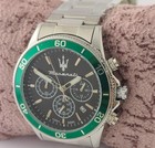 Maserati Chronograph Black Dial  date  Steel Band Men Watch  keep Good Time 