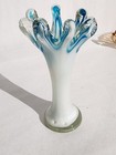 Vintage Handblown Blue   White Glass Vase