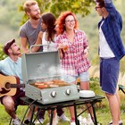 2 Burner Folding Tabletop Gas Bbq Grill W  Lid  Thermometer  Carbon Steel  Grey