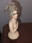 Antique Chalkware Mohair Boudoir Flapper Half Doll Pin Cushion Great Eyes
