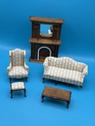 Vintage Dollhouse Furniture  Fireplace  Queen Anne Chair  Sofa  Table  Stool