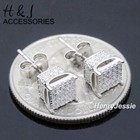 Men Women 925 Sterling Silver 6mm Bling Cz Silver Square 3d Stud Earring e187