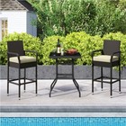 Patio Wicker Bar Stools Set Of 2  Outdoor Chairs With Soft Cushion  Brown beige