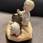 Vintage 4 pomeranian   W Blonde Baby On Pillow Ceramic Figurine Japan