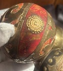 Set Of 3 Vintage Wood  Brass copper   Ivory Fitted Ornate Balls Made In India 