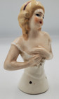 Vintage German Porcelain Half Doll Boudoir Pin Cushion Corset Hair  4346