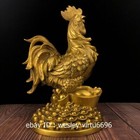 H27cm Copper Brass Handmade Yuanbao Coin Money Wealth Cock Rooster Art Statue