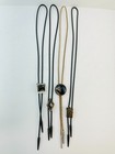 Artisan Designer Bolo Ties - Enamel Stone Fused Glass Leather Braid Lot Of 4