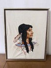 Vintage Sunset Designs Native American Indian Chief   Woman Framed Crewel Tribal