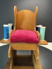 Vintage Wooden Rocking Chair Sewing Caddy   Pin Cushion With 6 Spools Free Ship