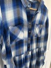 Desert Lily Blue Plaid Peplum Tunic Shirt Top Uk 12 Roll Tab Sleeve Viscose