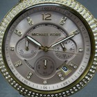 Michael Kors Parker Chronograph Watch Women 39mm Pink Dial Gold Tone Date Newbat
