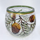 Yankee Candle Pinecones Crackle Glass Votive Tea Light Candle Holders Christmas