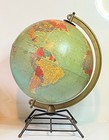 Vintage 1950 s Replogle Reference 10 Inch World Globe Mcm Stand   Hour Chart