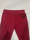 Women   s Red Solid Ankle Leggings Stretch Knit Elastic Waist Button Accent 4xl