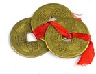 Feng Shui Lucky Three Chinese Coins Tied In Red Ribbon For Wealth