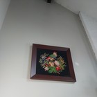 Anitque Needlepoint Parrot Black Background Wood Frame For Wall  27 X 27 