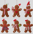 New Gingerbread Man   Woman Christmas Ornament Set 6 Felt   Fabric Ornaments 4x3