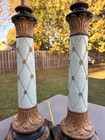 Vintage Italian Ceramic   Wood Gilt   Aqua Neoclassical-style Empire Table Lamps