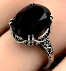 Black Agate Vintage Style 925 Solid Sterling Silver Floral Design Ring    1349