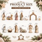 13 Pcs Wooden Christmas Nativity Set - Manger Scene - Brown Vintage
