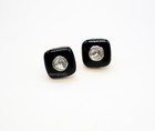 925 Sterling Silver Polki Diamond   Black Enameled Stud Earrings 14k Gold Plated