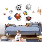 3d Sport Balls Wall Stickers  Basketball Rugby Football Baseball Peel Sports