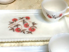 Vintage Mid Century Modern Fire King Fleurette Cottage Milk Glass Trays   Cups 