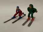 Pair Of Vintage Barclay Manoil Skiers Lead Figurines W  Skis  Poles   1930-40 s 