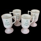 Vintage Irish Coffee Pedestal Mugs Set Of 4  Milk Glass Style Gold Trim Shamrock