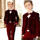 Velvet Boys Wedding Suit Kids Formal Jacket Vest Pants 3pcs Party Tuxedo Dress