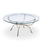 Maison Jansen Mid Century Round Rams Head Glass Top Coffee Table