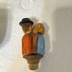 Vintage Mechanical Kissing Couple Wood Bottle Stopper Moving Carved Folk Art